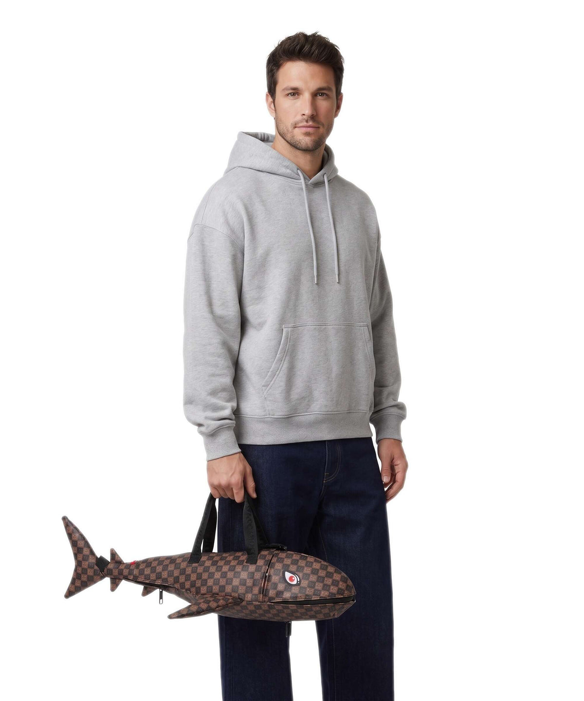 Sprayground Sharks In Paris Wtf Bubble Brown Check Shark Crossbody bag brown