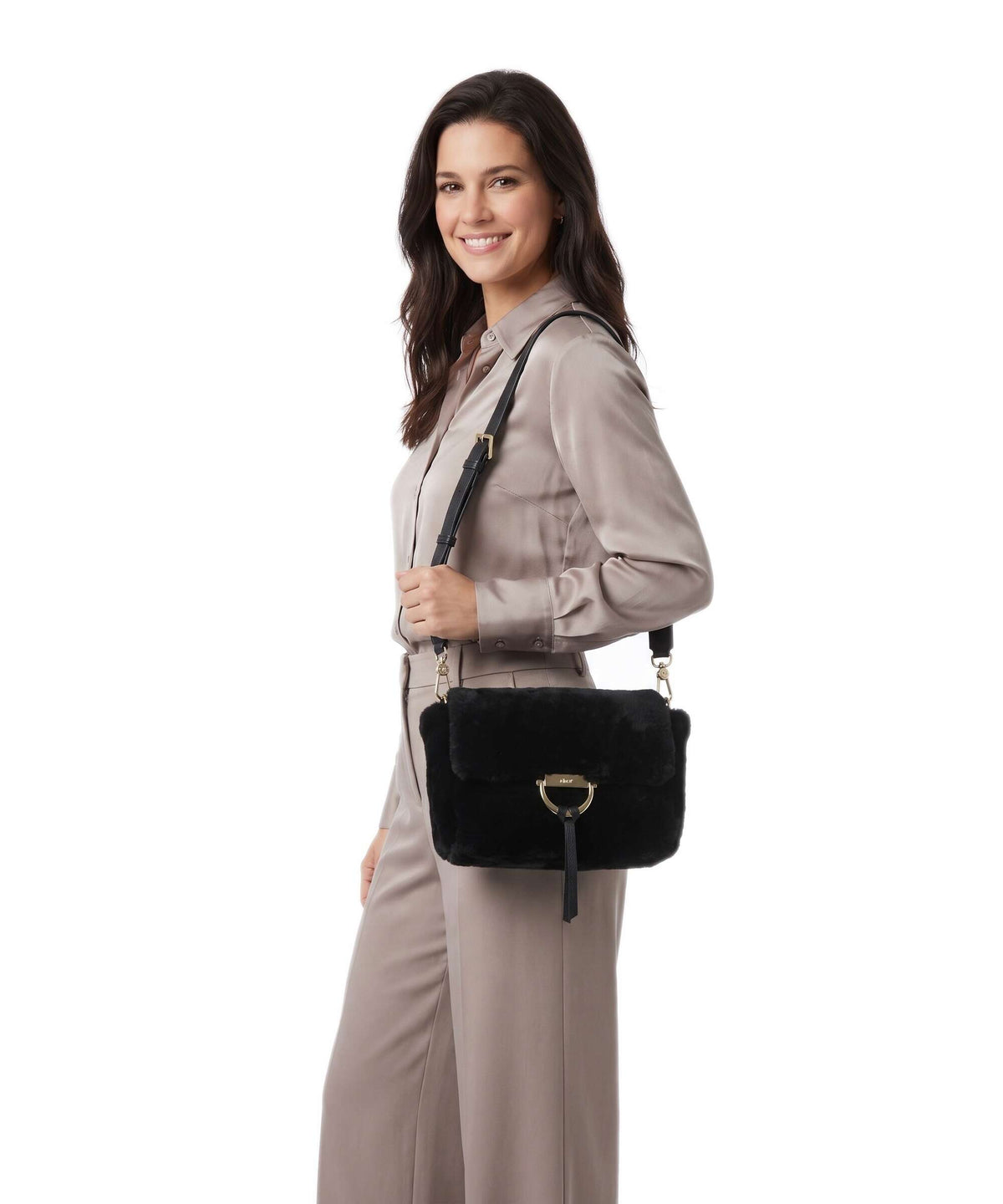 Abro Shearling Temi Shoulder bag black/gold