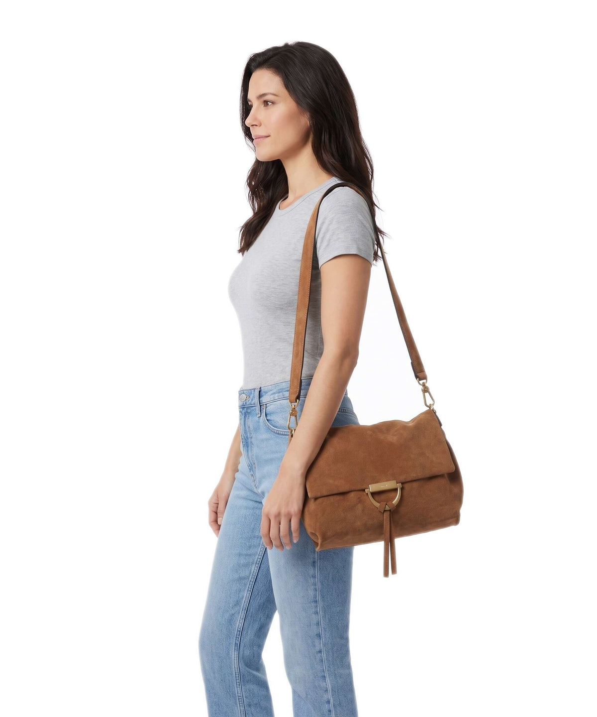 Abro Suede Temi Medium Shoulder bag cuoio