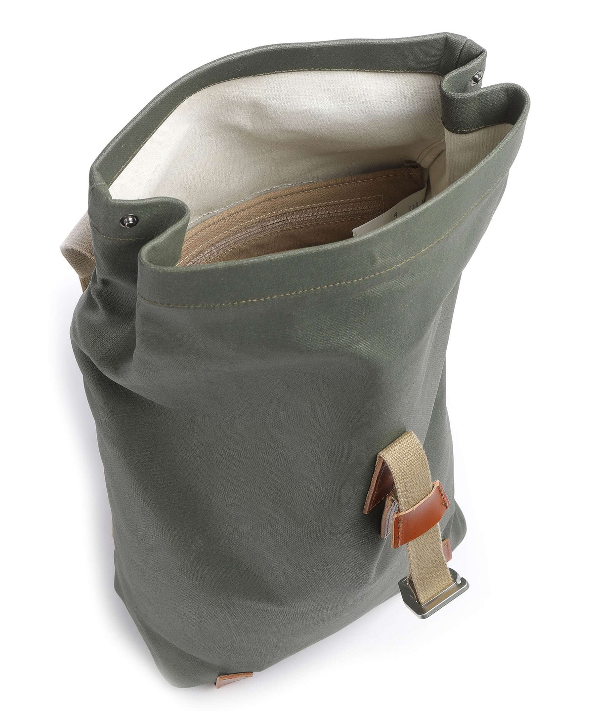 Brooks England Pickwick Cotton Canvas Small Rolltop backpack sage green/honey details