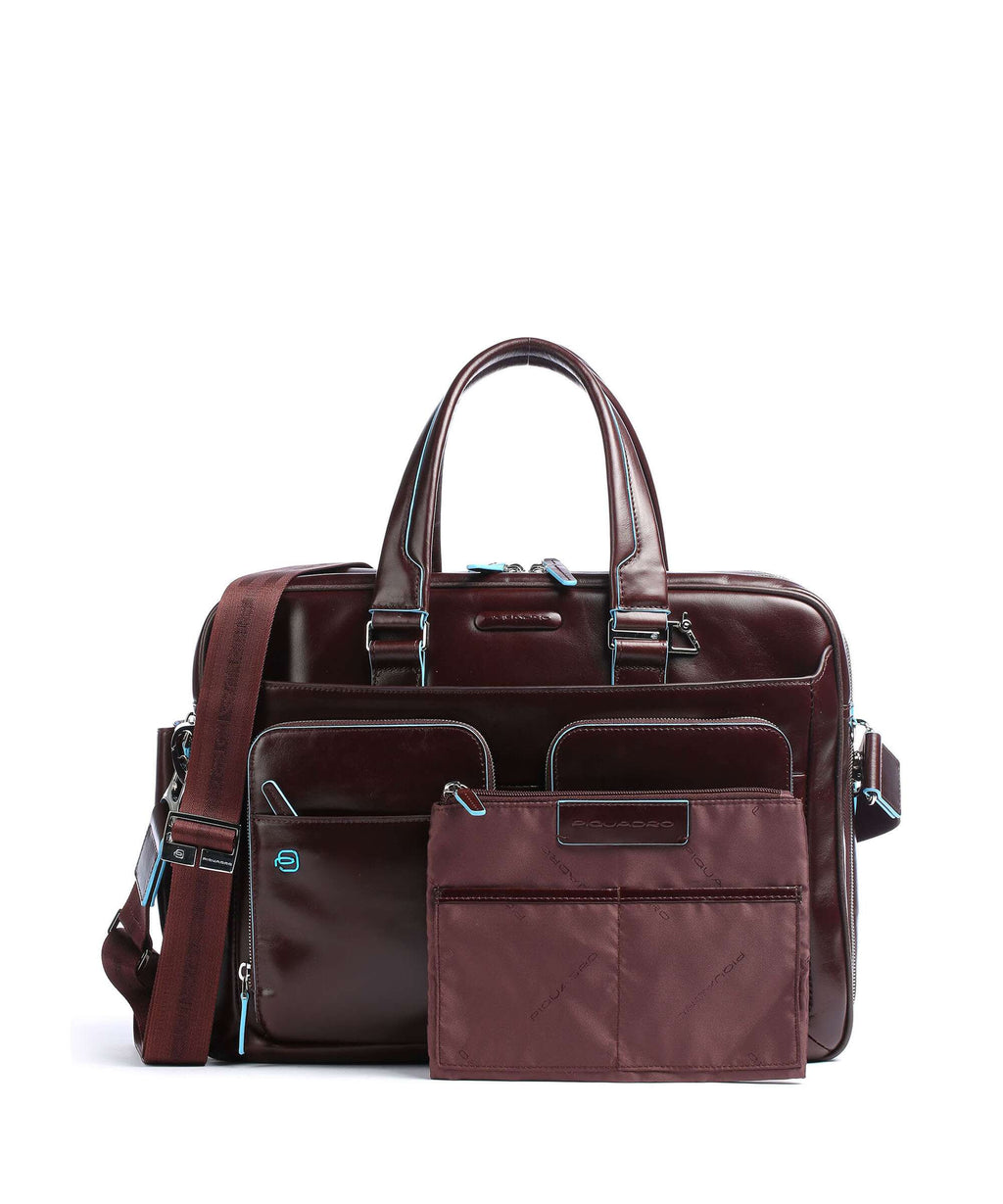 Piquadro Blue Square Briefcase mahogany