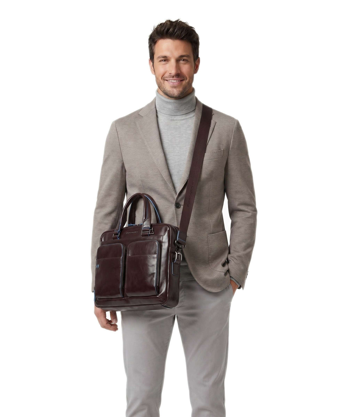 Piquadro Blue Square Briefcase mahogany