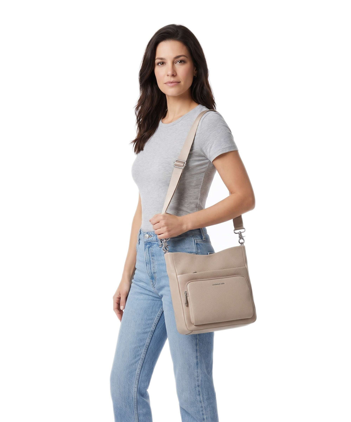 Mandarina Duck Mellow Leather Crossbody bag warm taupe