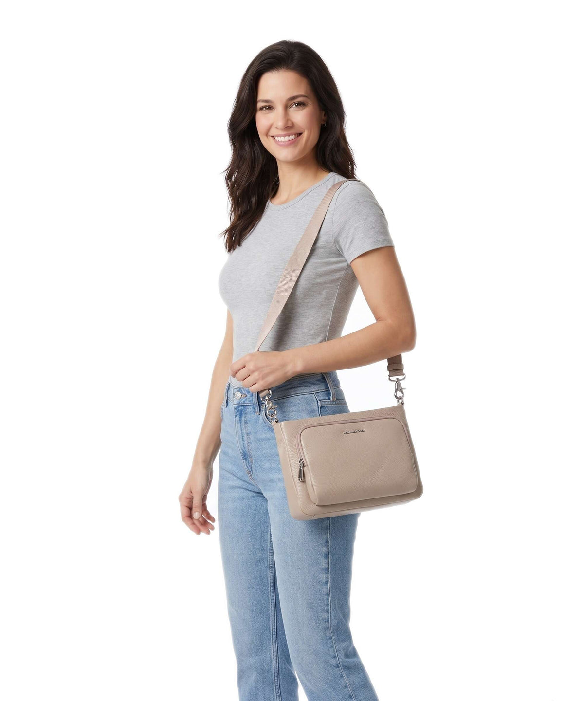 Mandarina Duck Mellow Leather Crossbody bag warm taupe