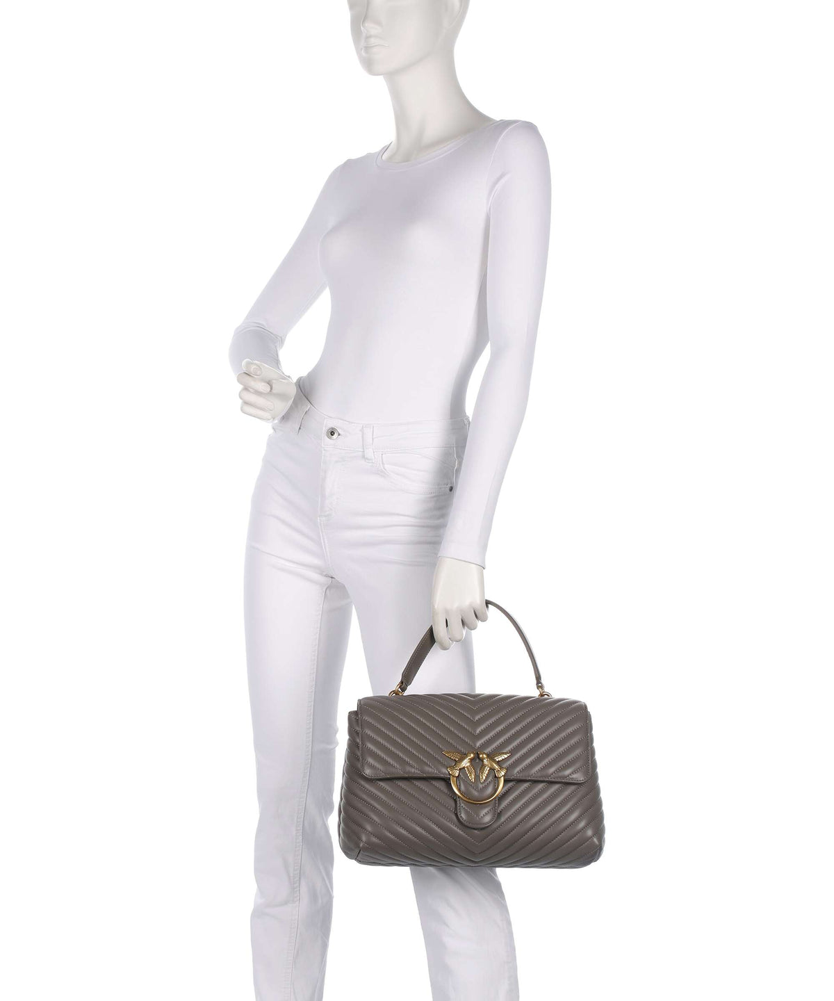 Pinko Love Lady Puff Big Handbag grigio asfalto/antique gold