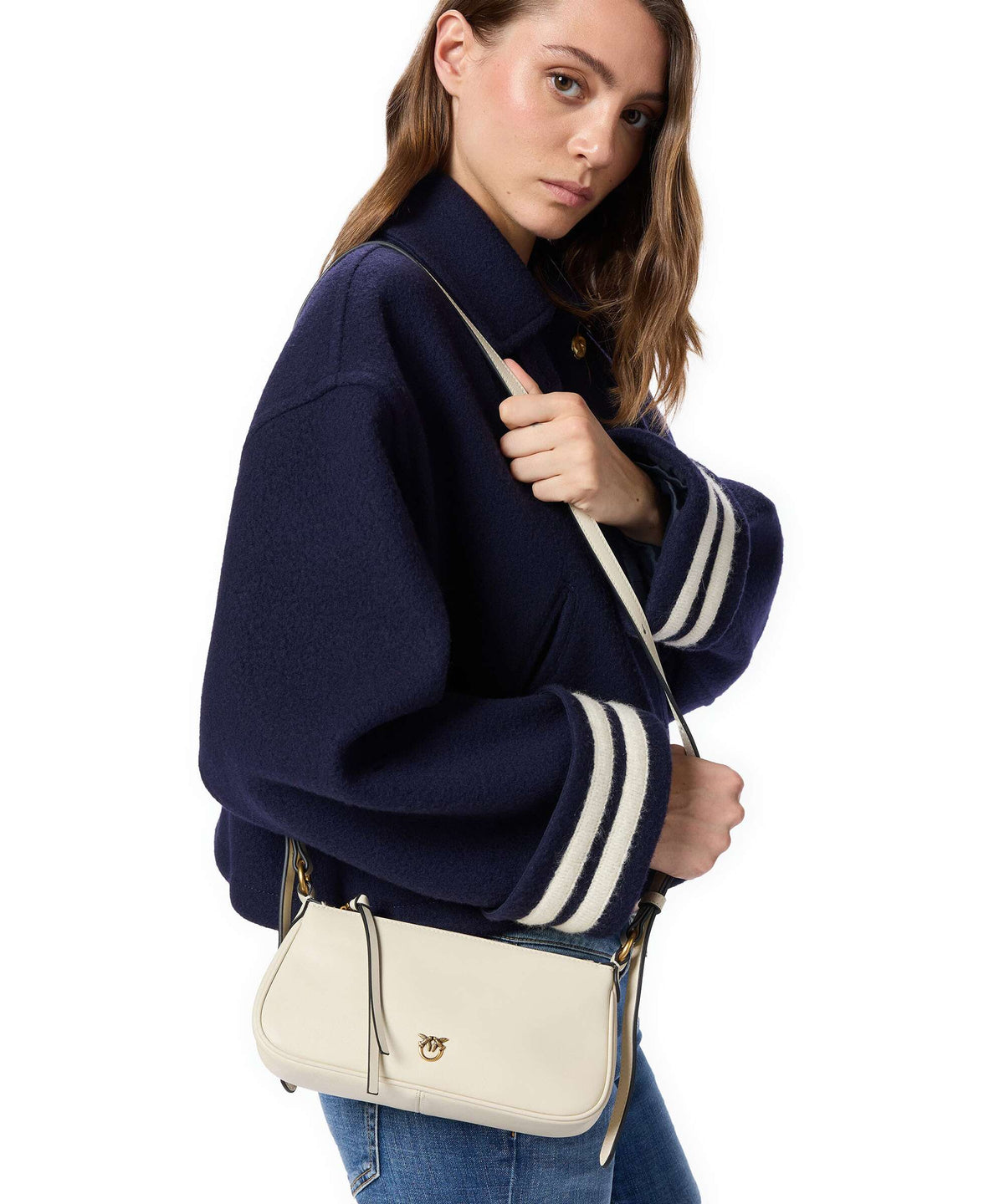Pinko Half Moon Mini Crossbody bag bianco seta/antique gold