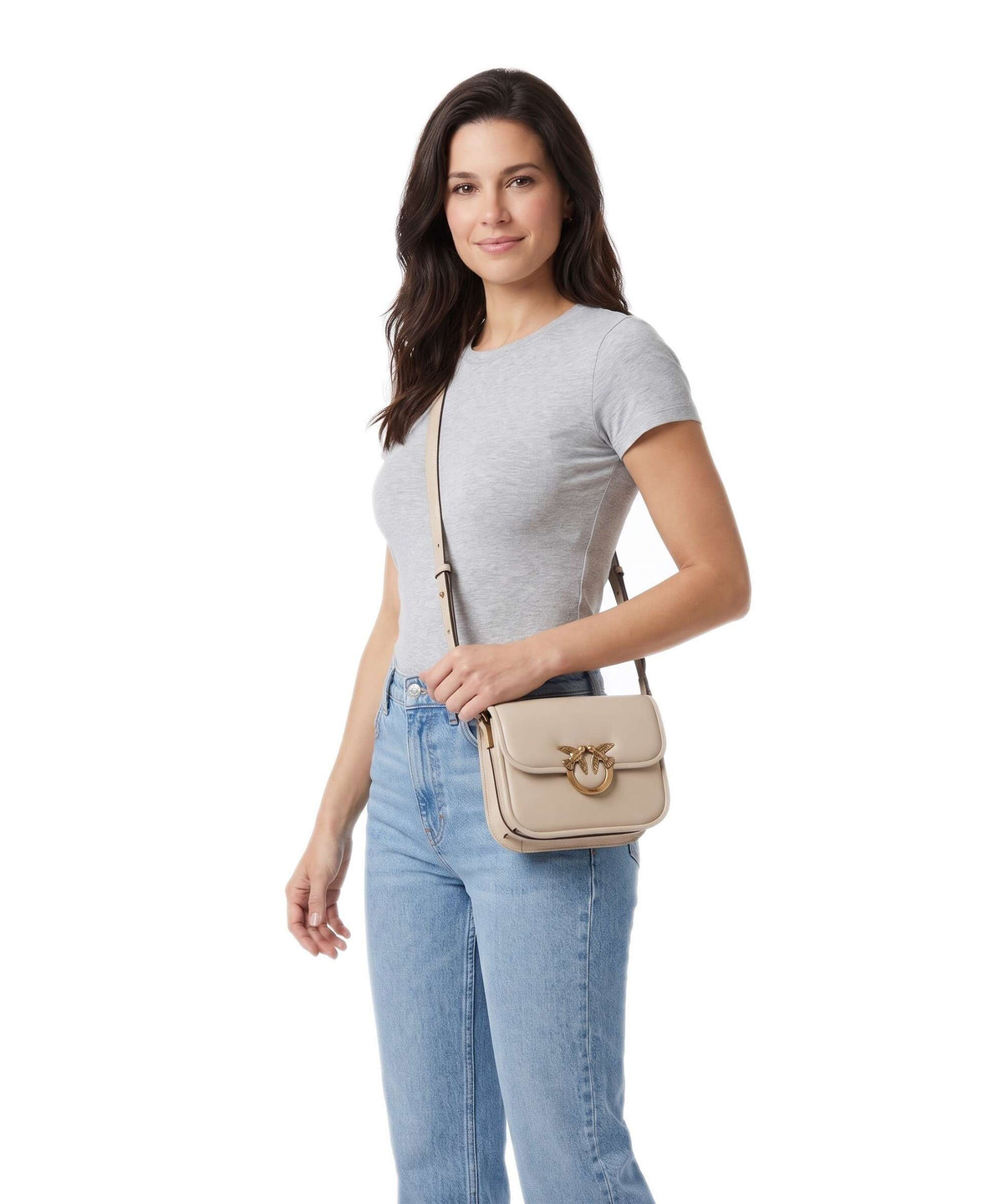 Pinko Love One Mini Crossbody bag beige/grigio fumo/antique gold