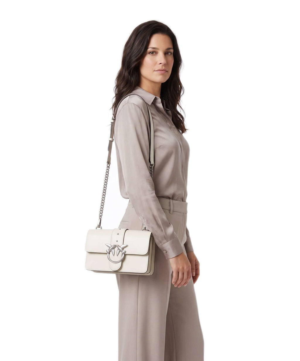 Pinko Love One Mini Crossbody bag bianco seta/old silver
