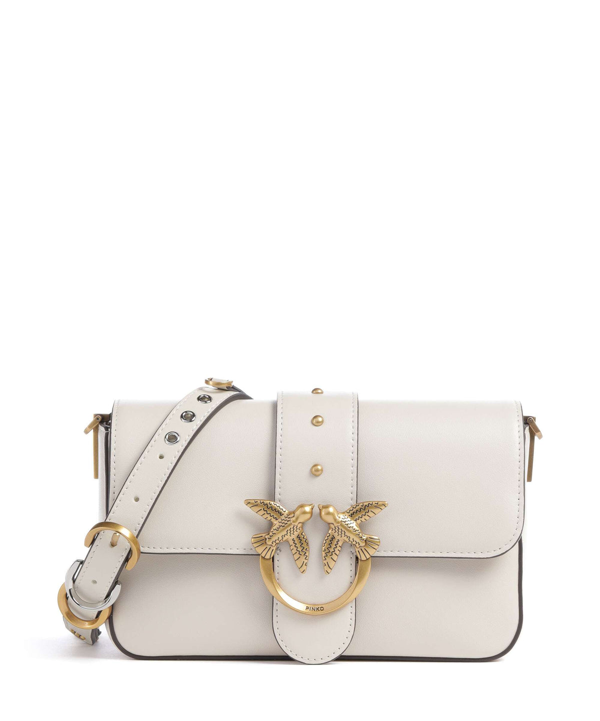 Pinko Love One Mini Slouchy Charms Crossbody bag bianco seta/antique gold