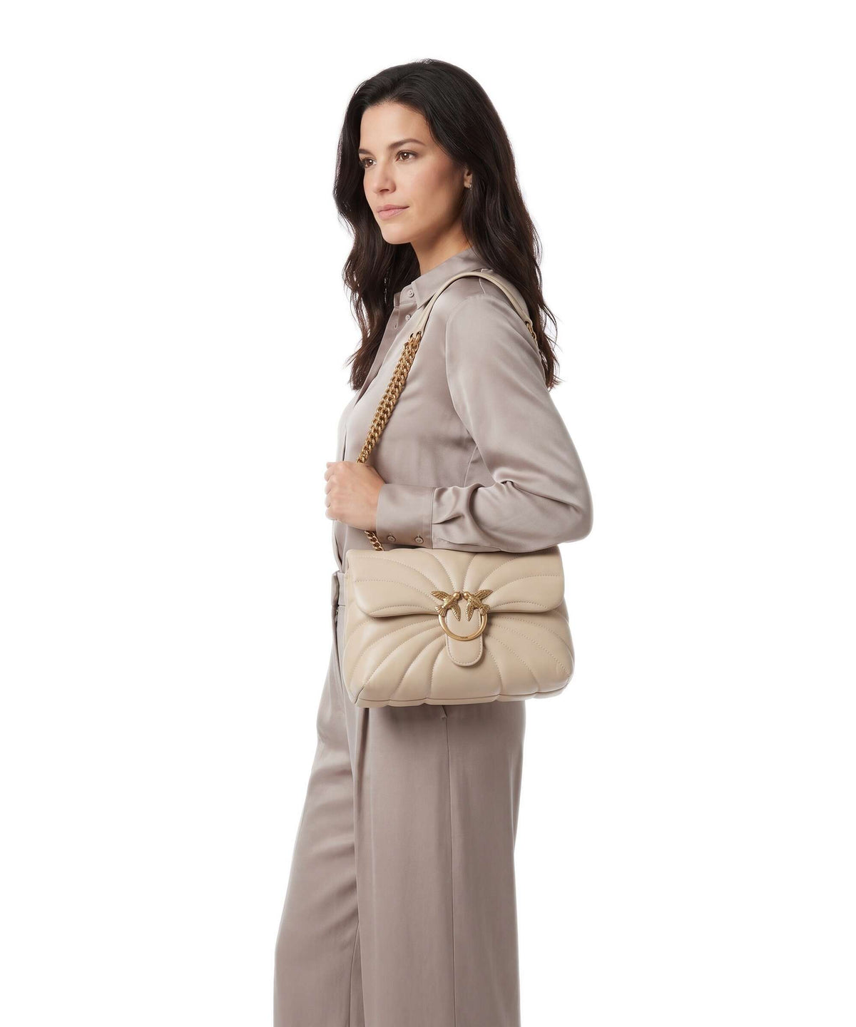 Pinko Love Puff Classic Shoulder bag beige/grigio fumo/antique gold