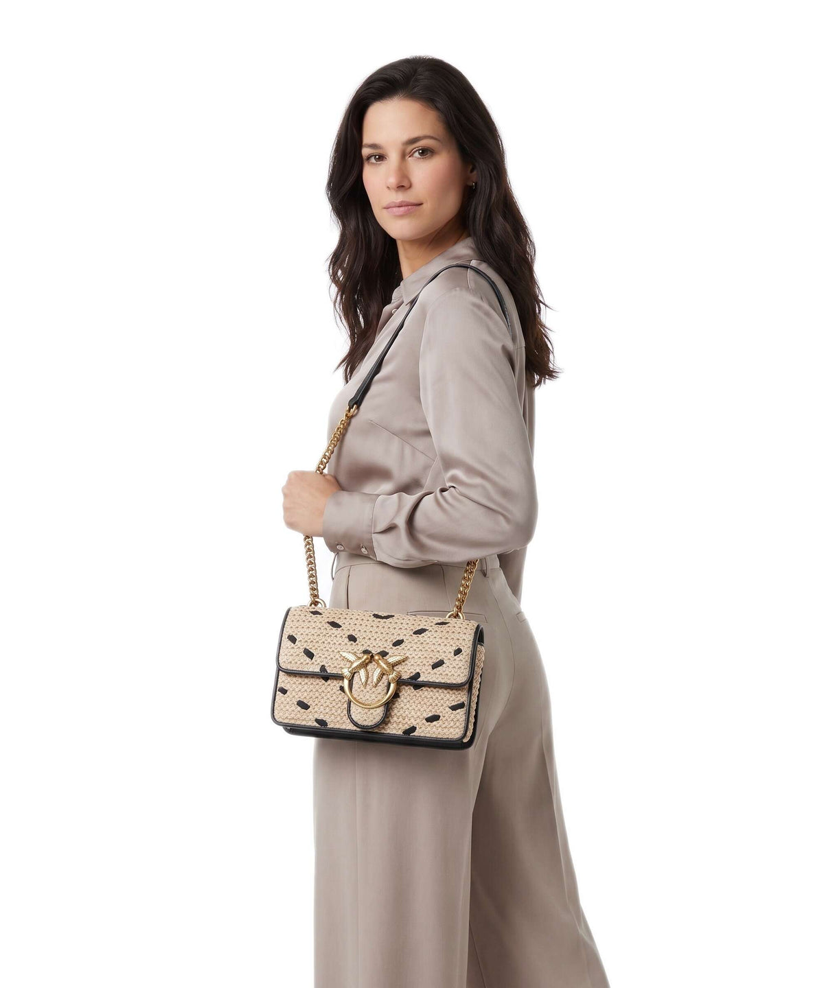 Pinko Love One Mini Crossbody bag paglia/nero/antique gold