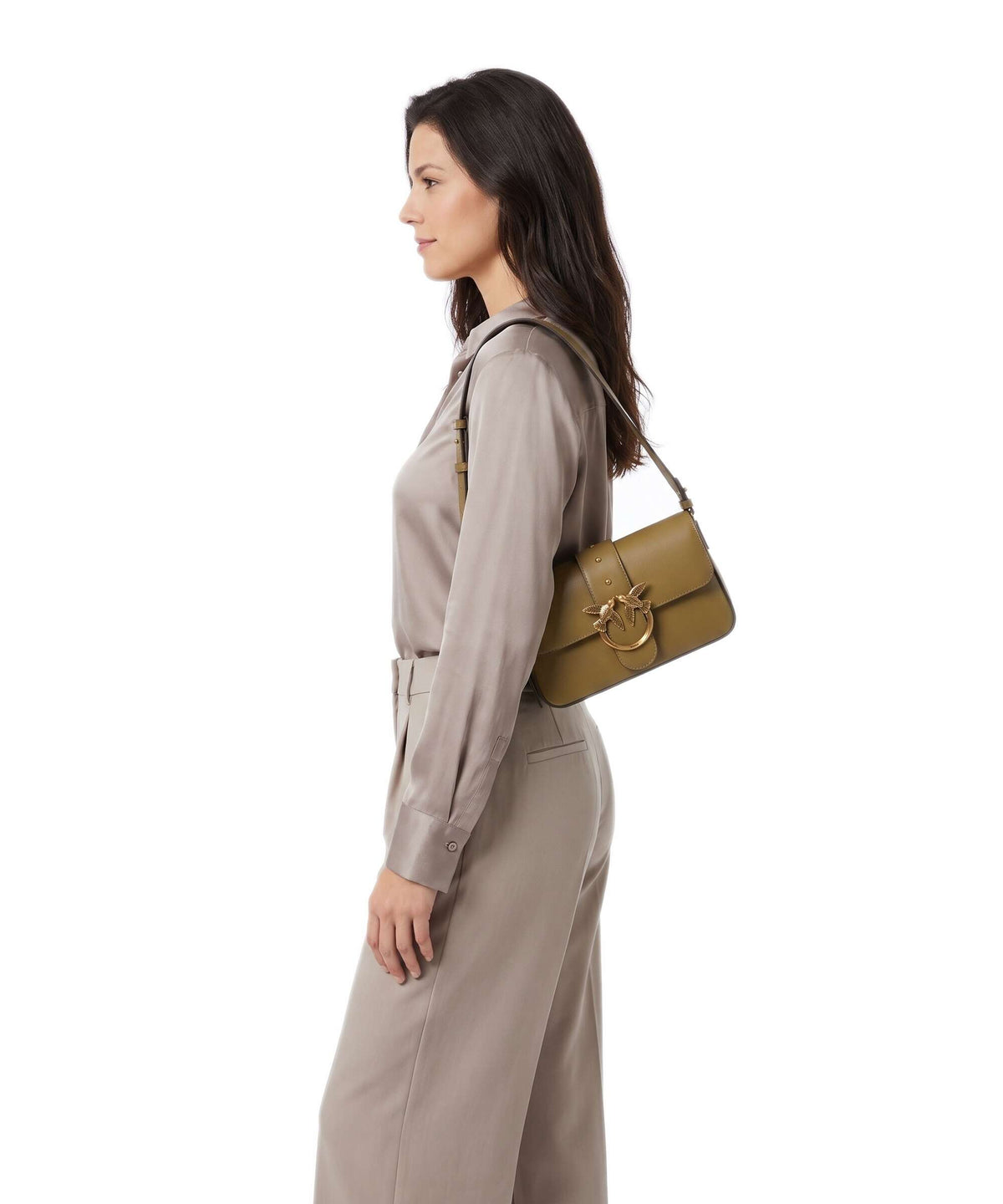 Pinko Love One Mini Slouchy Shoulder bag verde canguro/antique gold