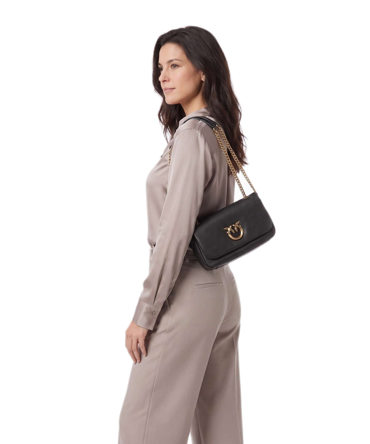 Pinko Click Soft Horizontal Chain Shoulder bag marrone marasca/antique gold
