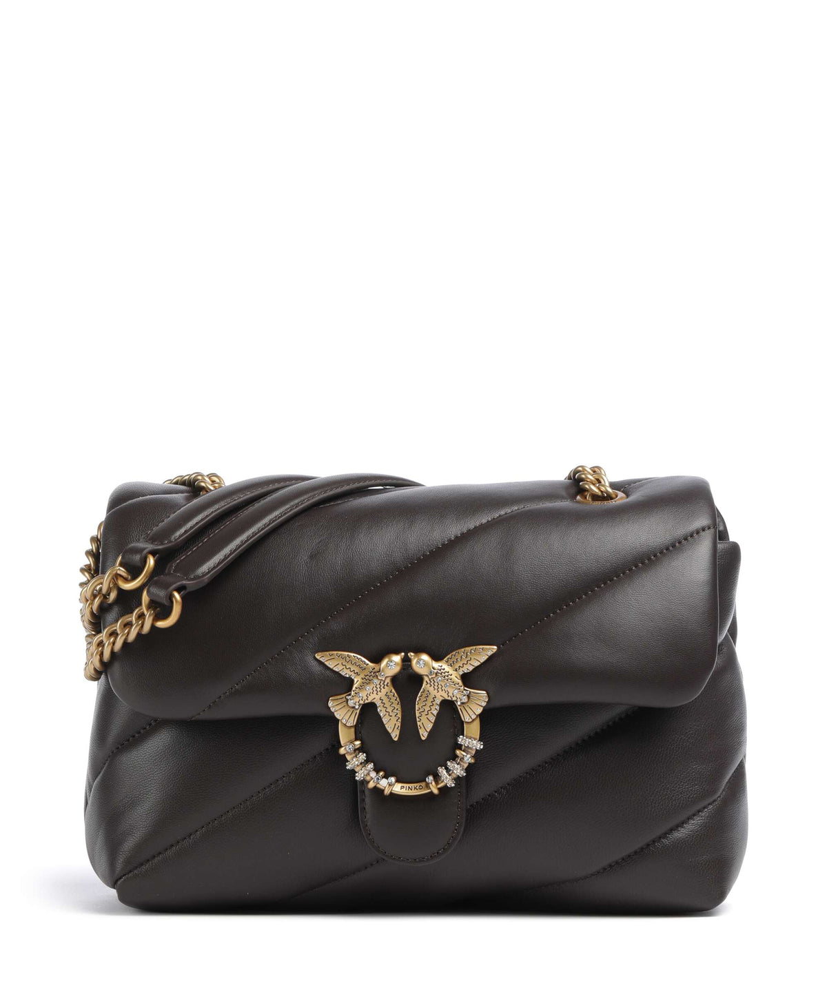Pinko Love Puff Classic New Buckle Shoulder bag marrone marasca/antique gold