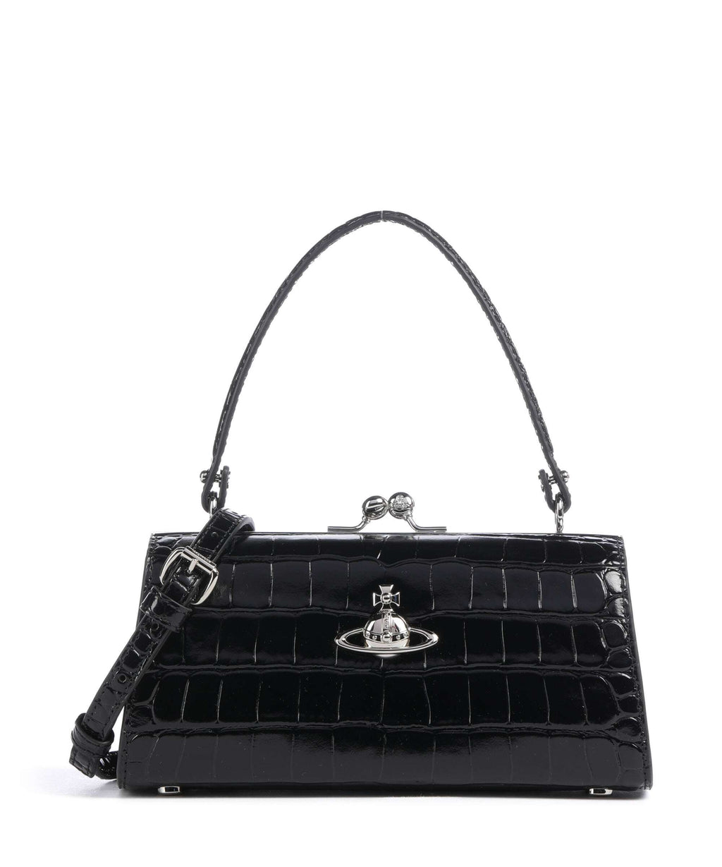 Vivienne Westwood Doll Frame Embossed Croc XL Handbag black