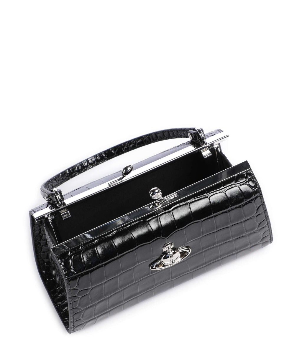 Vivienne Westwood Doll Frame Embossed Croc XL Handbag black