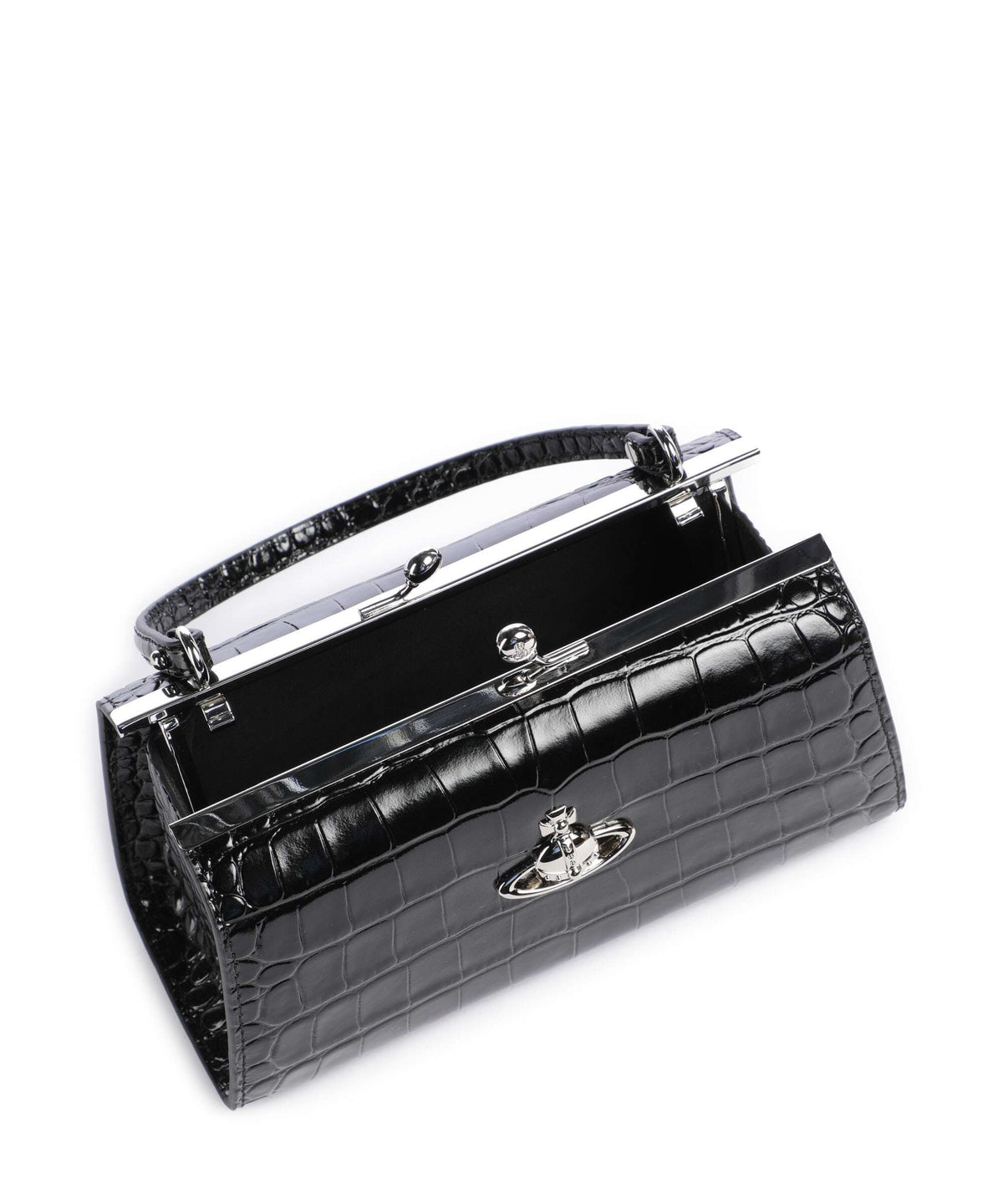 Vivienne Westwood Doll Frame Embossed Croc XL Handbag black