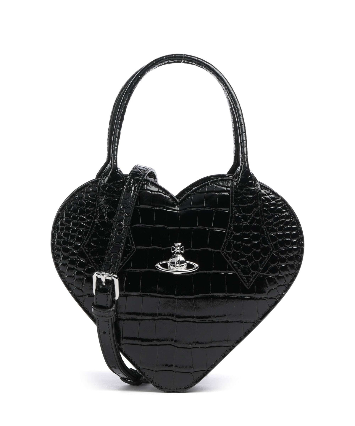 Vivienne Westwood Josephine Heart Embossed Croc Handbag black