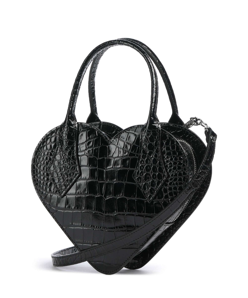 Vivienne Westwood Josephine Heart Embossed Croc Handbag black
