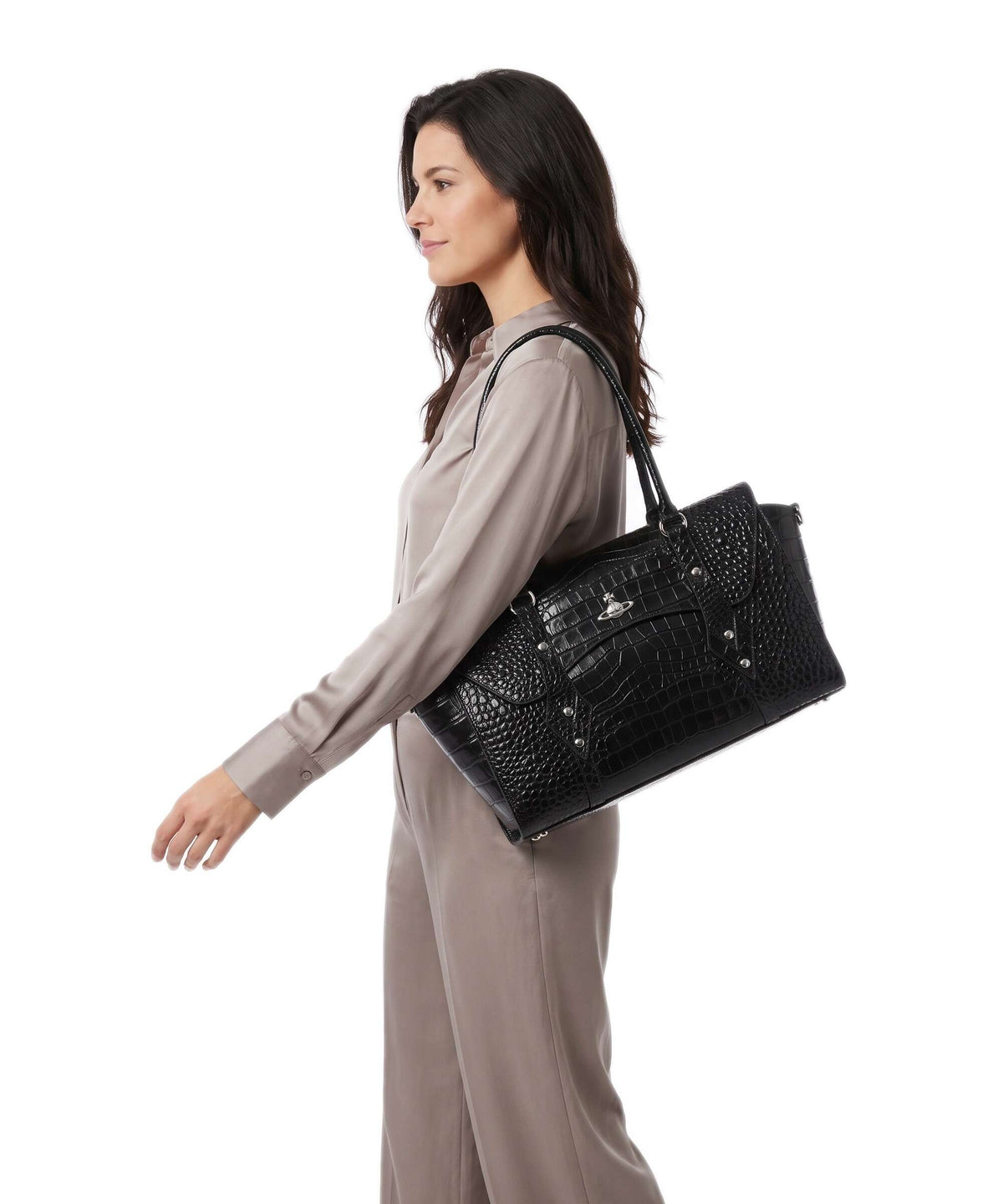 Vivienne Westwood Bettina Embossed Croc Medium Tote bag black