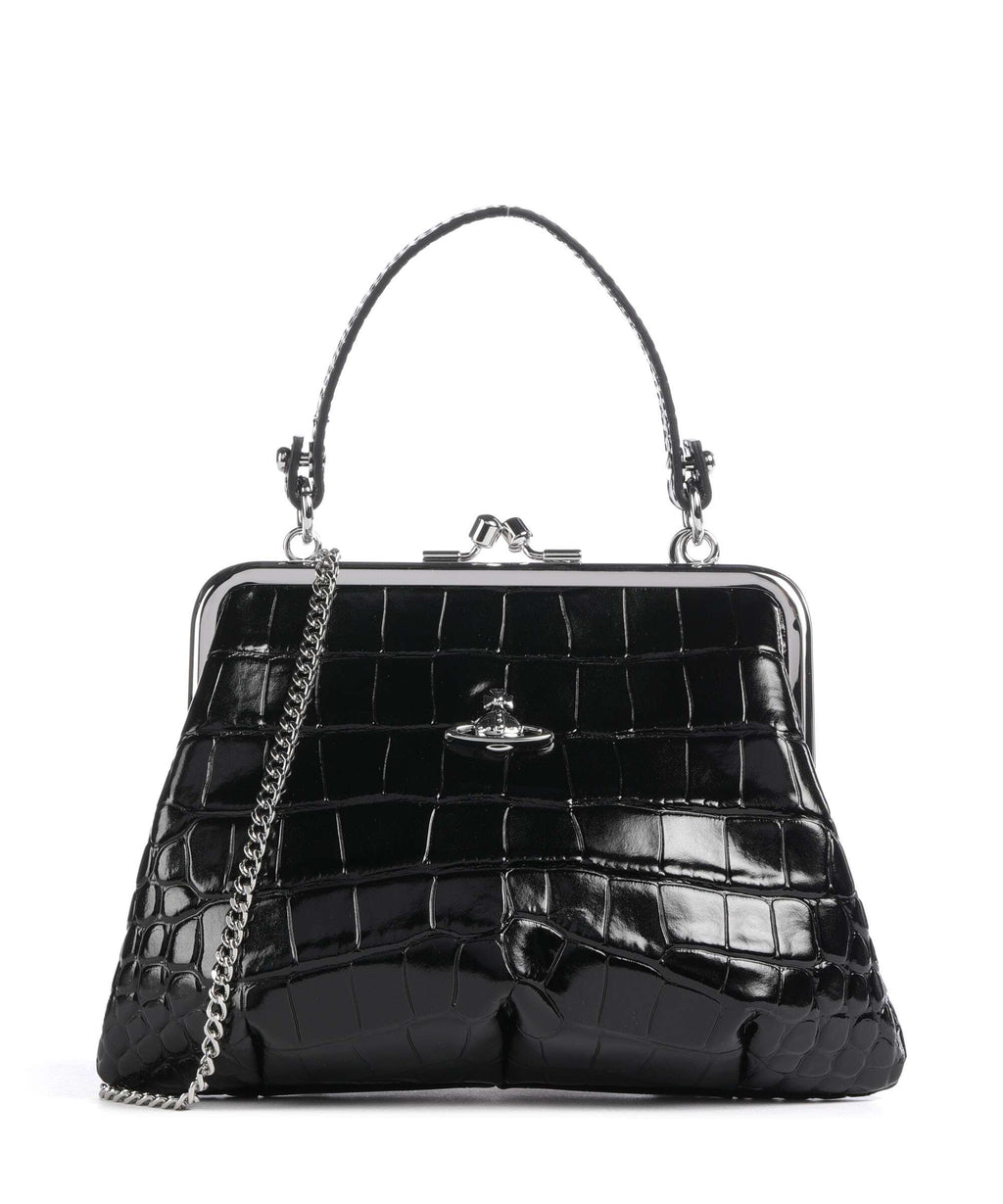 Vivienne Westwood Granny Frame Embossed Croc Handbag black