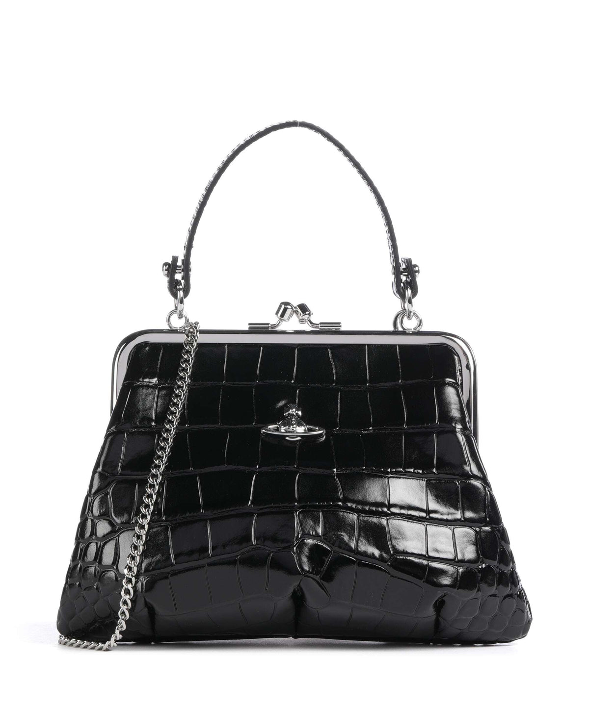 Vivienne Westwood Granny Frame Embossed Croc Handbag black