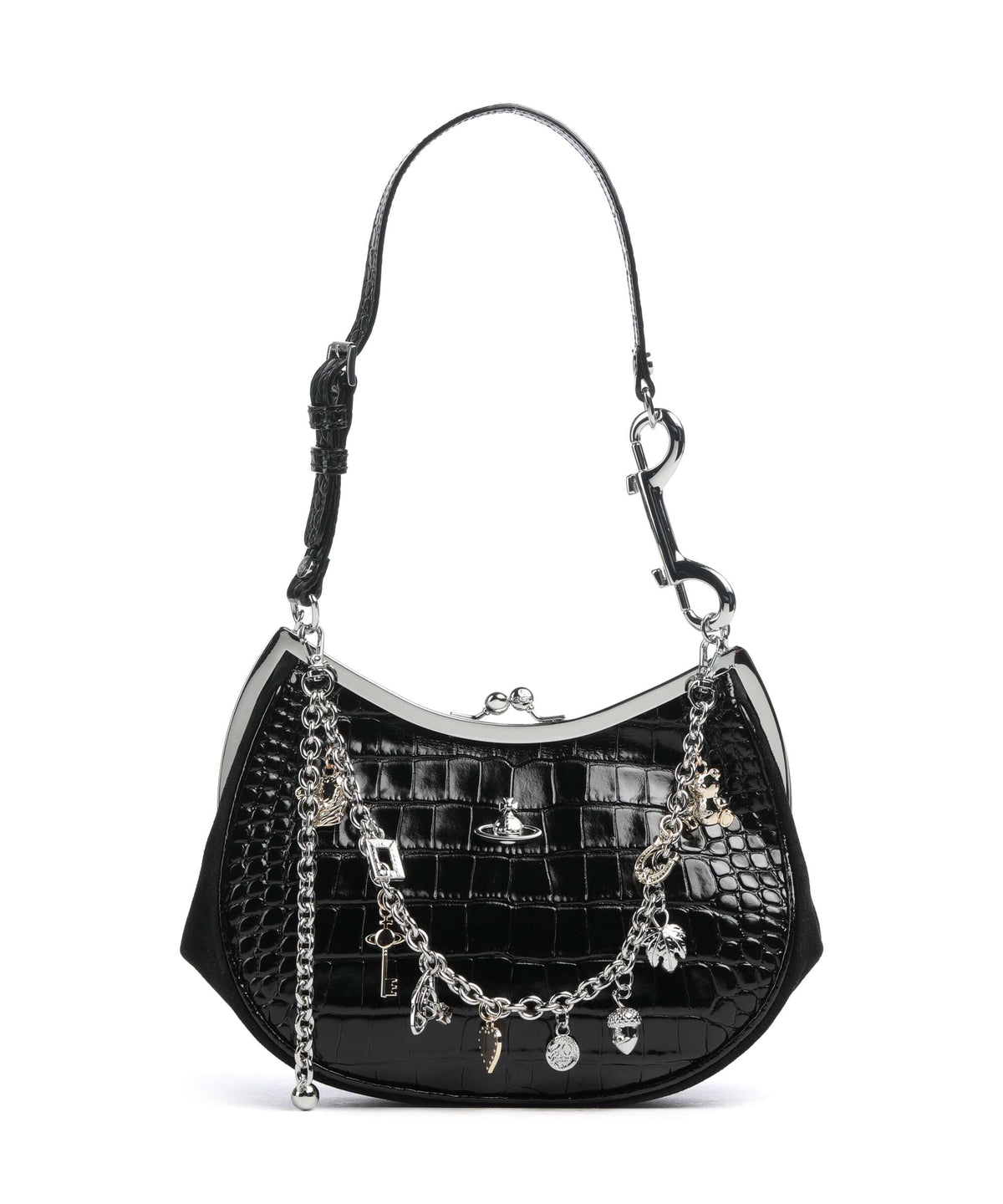 Vivienne Westwood Charm Frame Embossed Croc Shoulder bag black