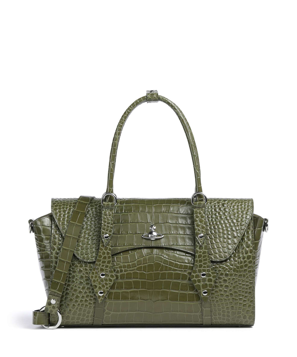Vivienne Westwood Bettina Embossed Croc Medium Tote bag khaki