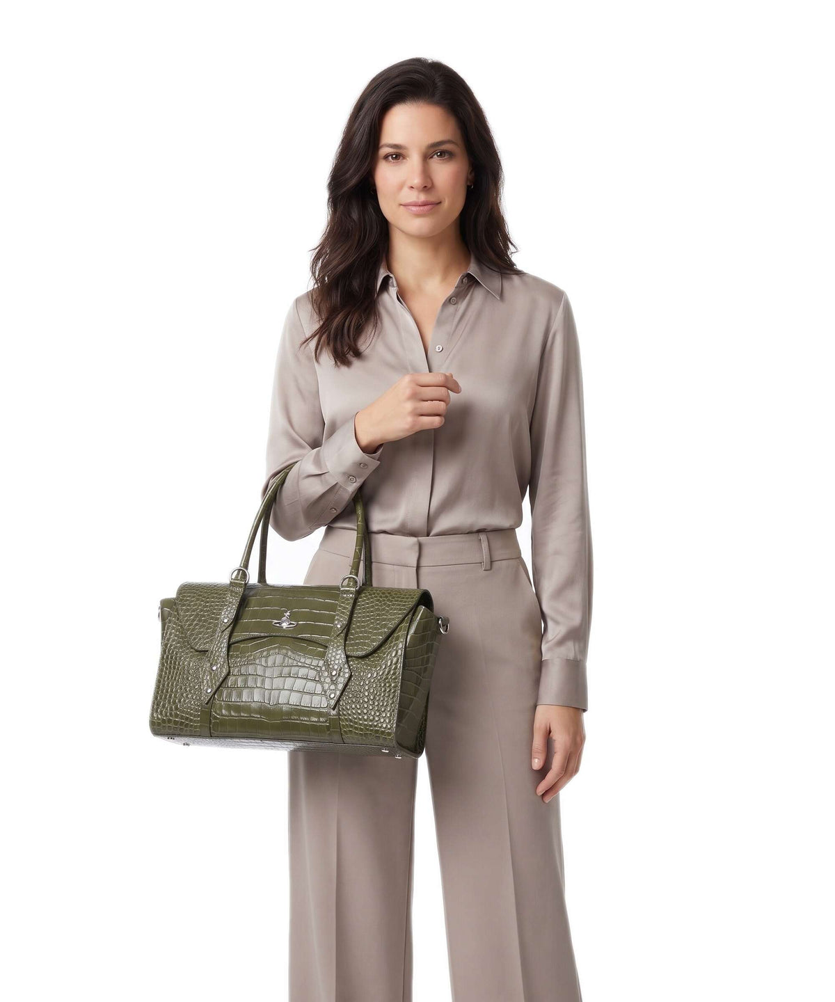 Vivienne Westwood Bettina Embossed Croc Medium Tote bag khaki