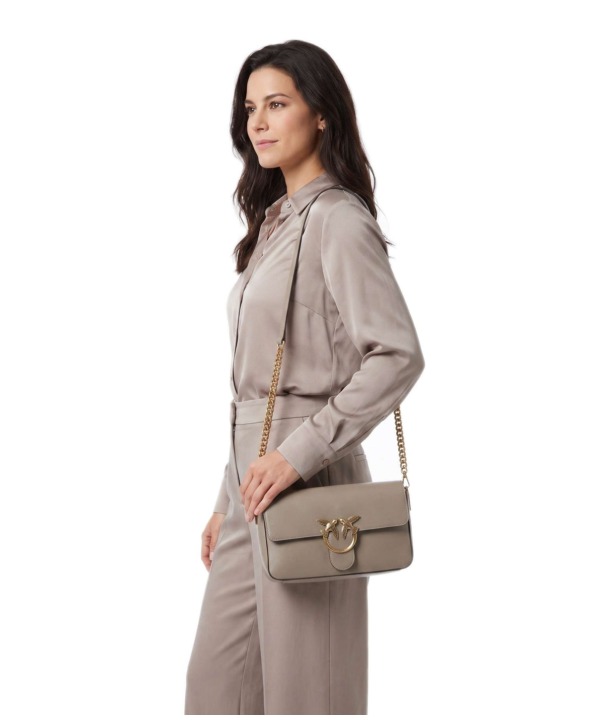 Pinko Love One Classic Slouchy Crossbody bag grigio talpa/antique gold