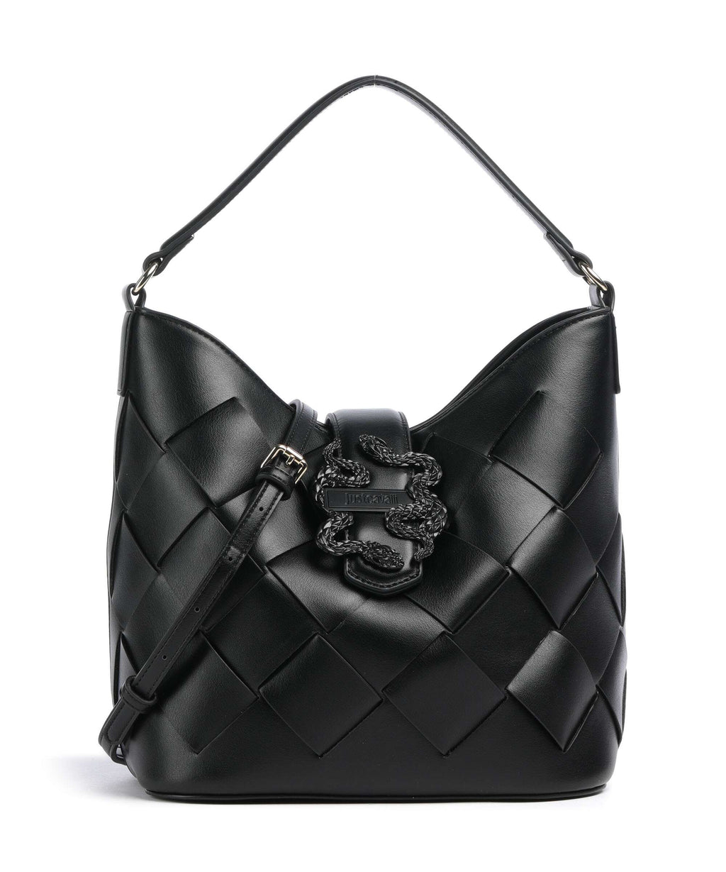Just Cavalli Iconic Snakes Braided Hobo bag black