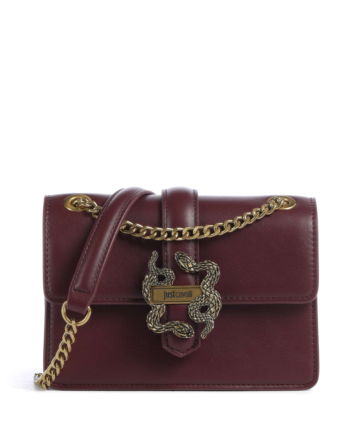 Just Cavalli Iconic Snakes Shoulder bag cordovan