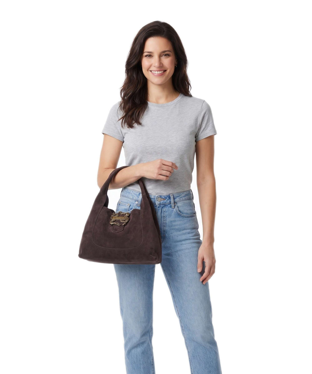 Just Cavalli Iconic Snakes Hobo bag black coffee