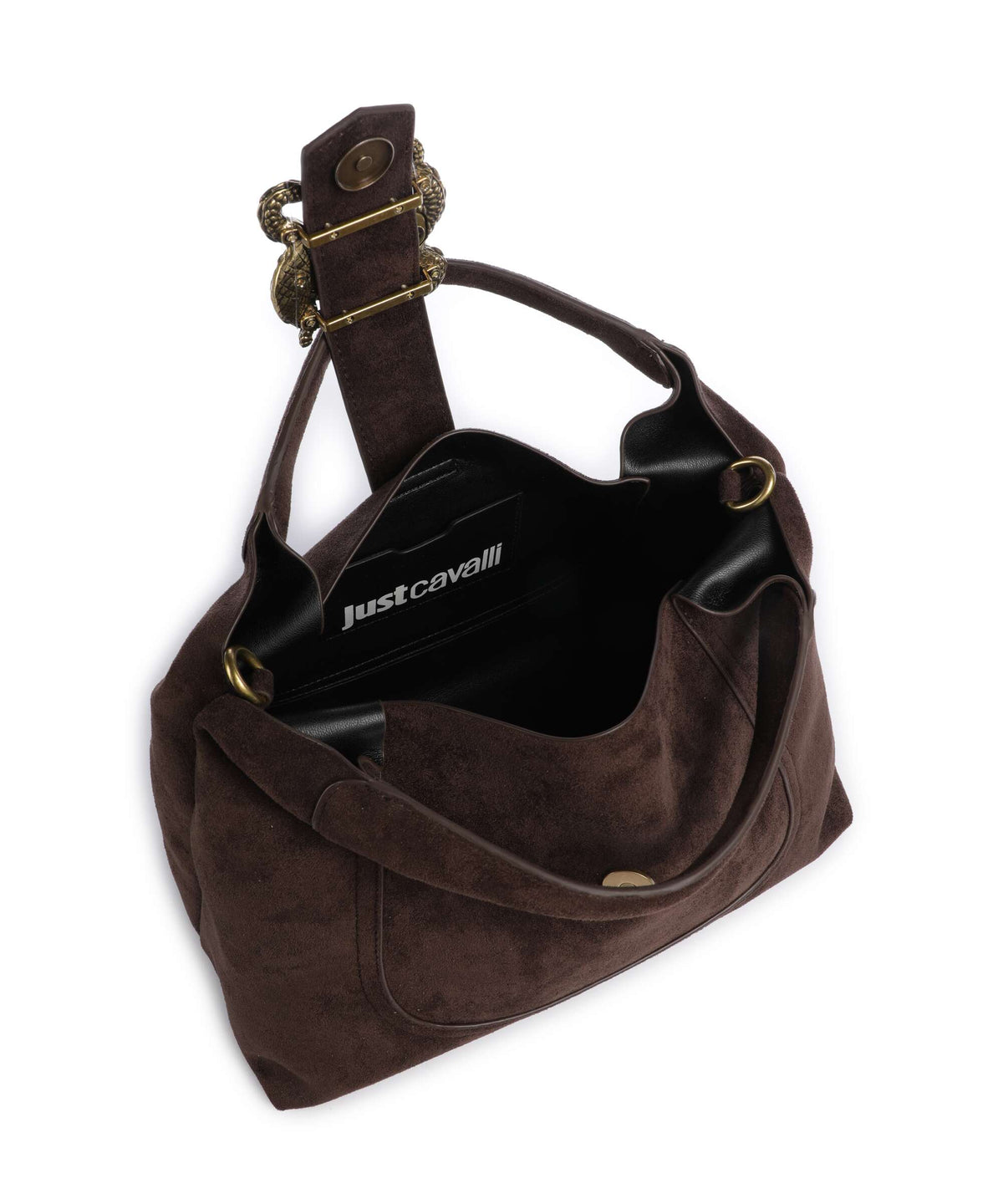 Just Cavalli Iconic Snakes Hobo bag black coffee