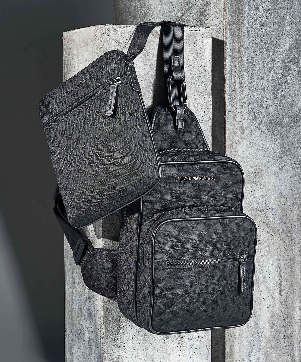 Emporio Armani Omnia Jacquard Sling bag black