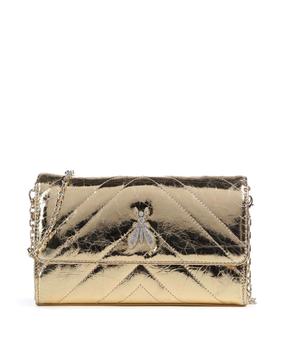 Patrizia Pepe Fly Quilted Metallic Crossbody bag craquele gold