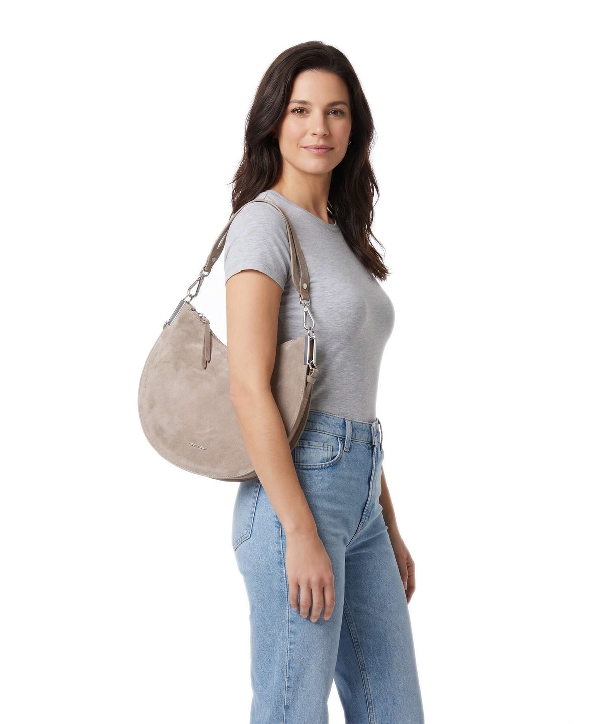 Coccinelle Sunup Suede Hobo bag warm taupe