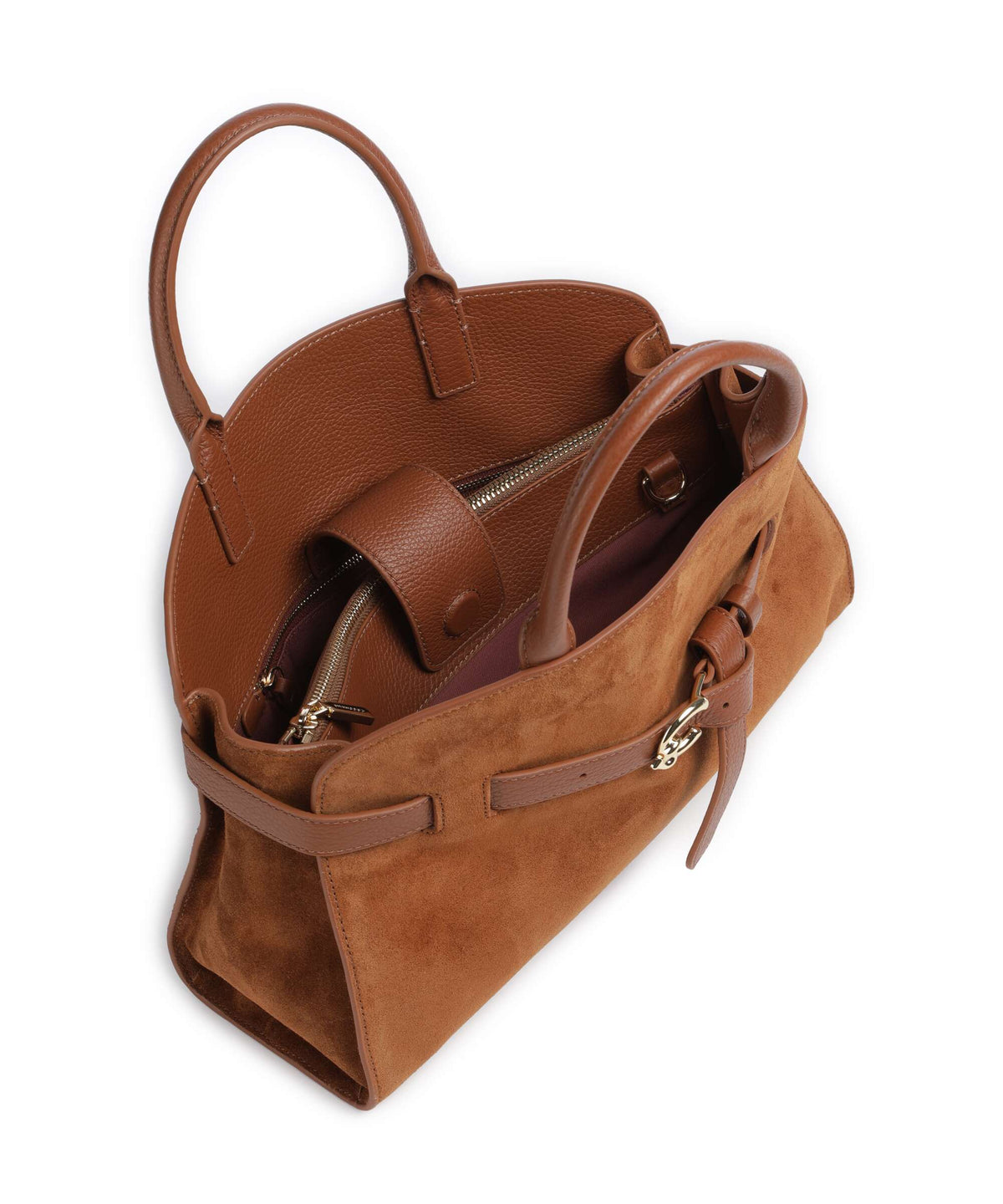 Coccinelle Sabine Suede Handbag cognac
