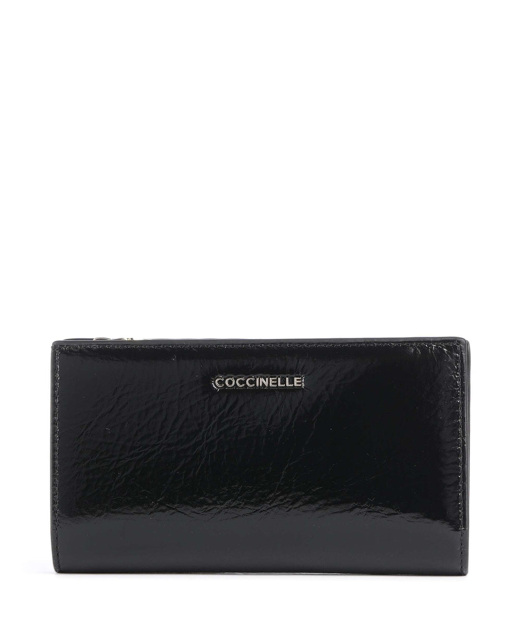 Coccinelle Metallic Shiny Wrinkled Wallet noir
