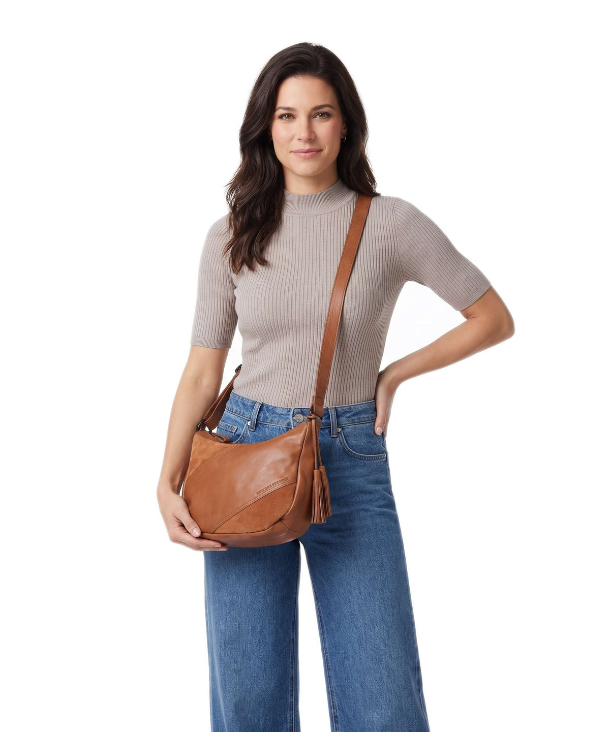 Spikes & Sparrow Suede Mix Lorain Crossbody bag brandy
