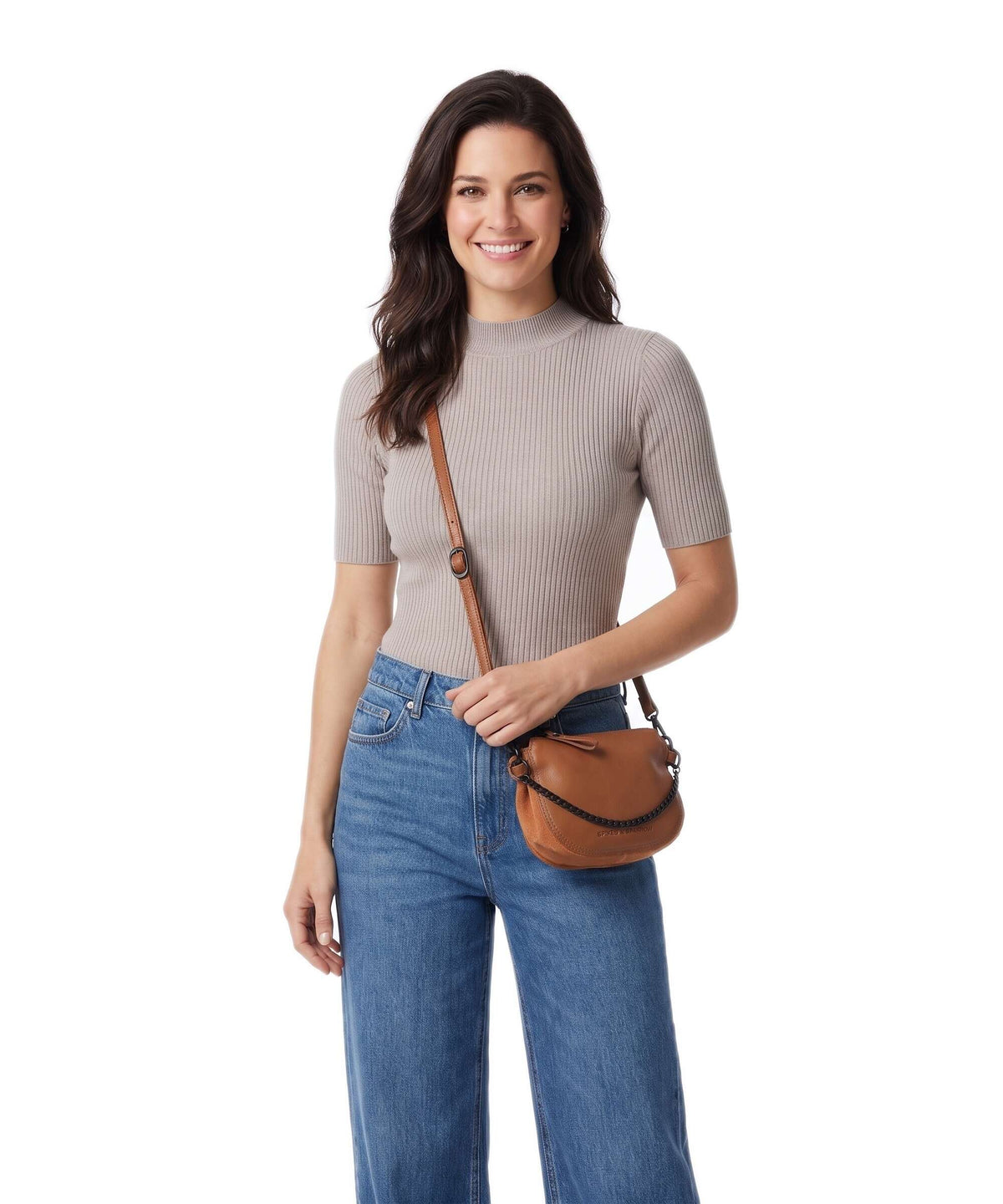 Spikes & Sparrow Suede Mix Delaine Crossbody bag brandy