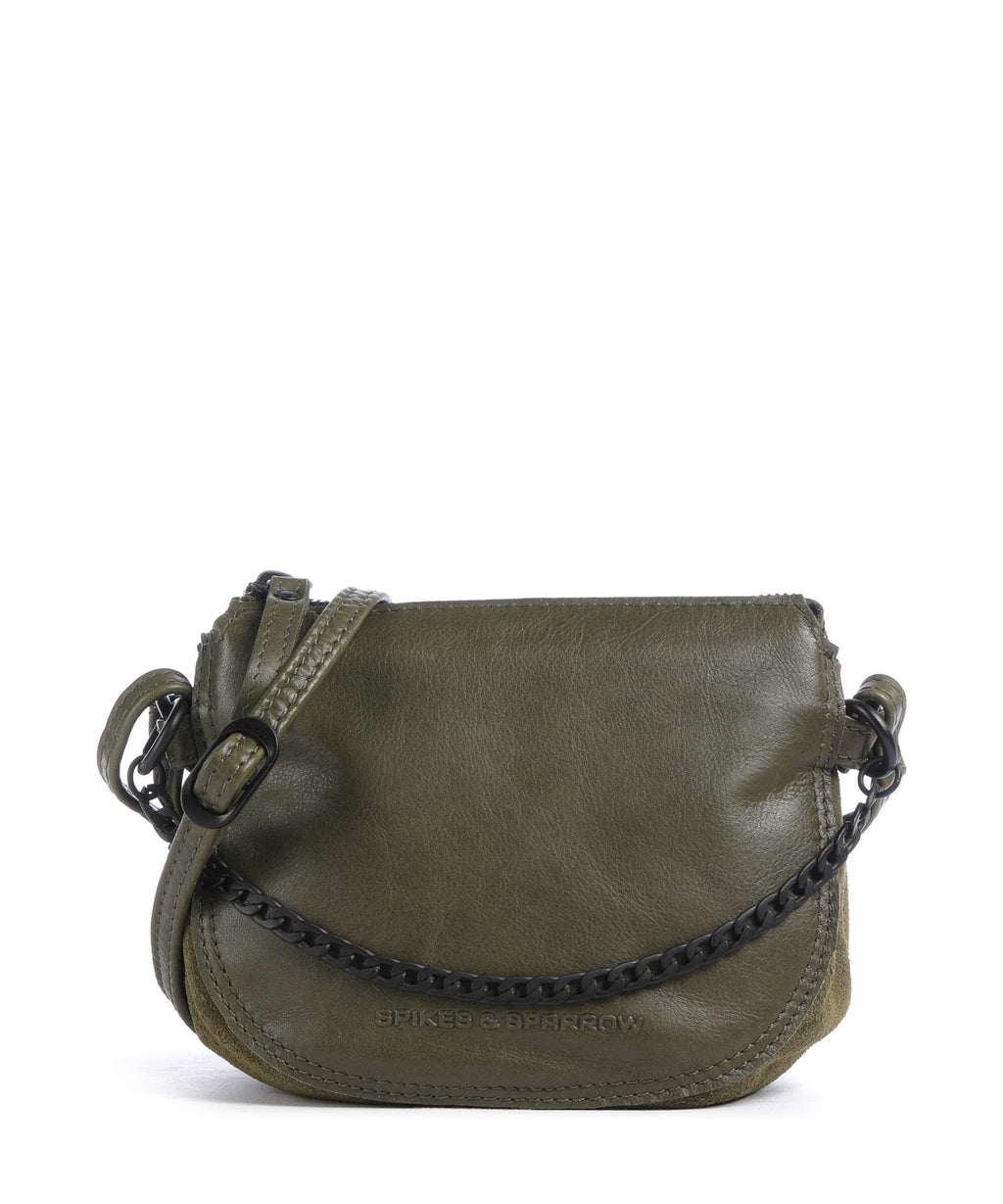 Spikes & Sparrow Suede Mix Delaine Crossbody bag green